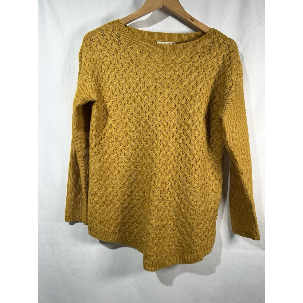It's Our Time Cable Knit, Mustard Yellow, Crew Neck Pullover Sweater, Size Large